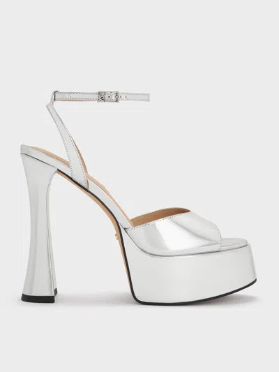 Charles & Keith - Michelle Metallic Leather Platform Sandals In Silver