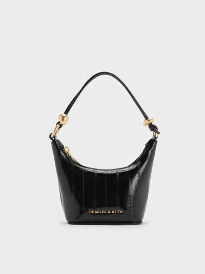 Charles & Keith - Micro Augustine Eel-effect Chain-handle Bag In Black