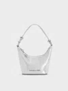 Charles & Keith - Micro Augustine Metallic Eel-effect Chain-handle Bag In Silver