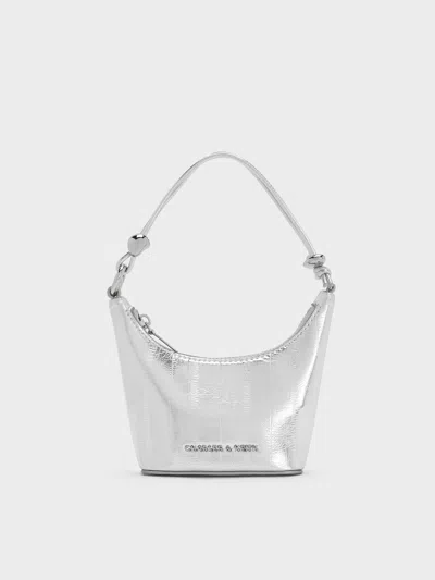 Charles & Keith - Micro Augustine Metallic Eel-effect Chain-handle Bag In Silver