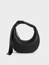 Charles & Keith - Micro Toni Knotted Crescent Hobo Bag In Noir