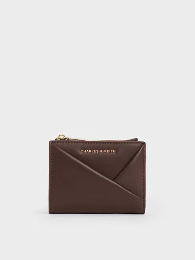 Charles & Keith - Midori Geometric Top-zip Wallet In Brown