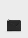 Charles & Keith Midori Geometric Top-zip Wallet In Noir