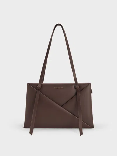Charles & Keith - Midori Geometric Tote Bag In Brown
