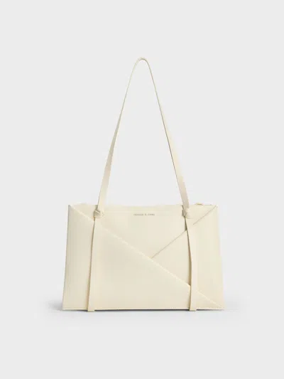 Charles & Keith Midori Geometric Tote Bag In Cream