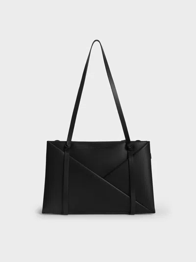 Charles & Keith Midori Geometric Tote Bag In Noir