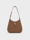 Charles & Keith - Mini Adalyn Recycled Suede Metallic-buckle Belted Hobo Bag In Brown