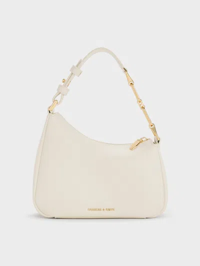 Charles & Keith - Mini Agatha Chain-accent Shoulder Bag In White