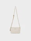 Charles & Keith - Mini Apfra Quilted Crossbody Bag In Cream
