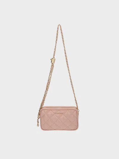 Charles & Keith - Mini Apfra Quilted Crossbody Bag In Pink