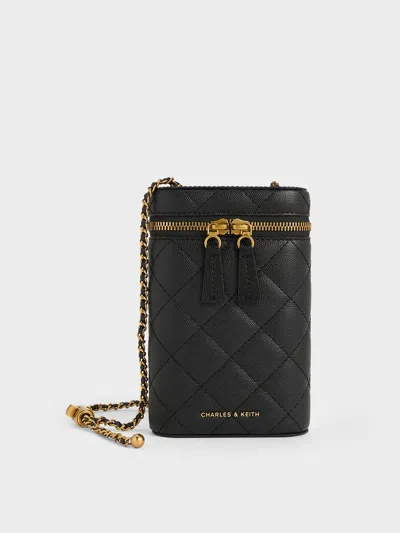 Charles & Keith - Mini Apfra Quilted Elongated Bag In Black