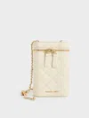 Charles & Keith - Mini Apfra Quilted Elongated Bag In Cream