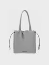 Charles & Keith - Mini Bethel Ruched Drawstring Tote Bag In Grey