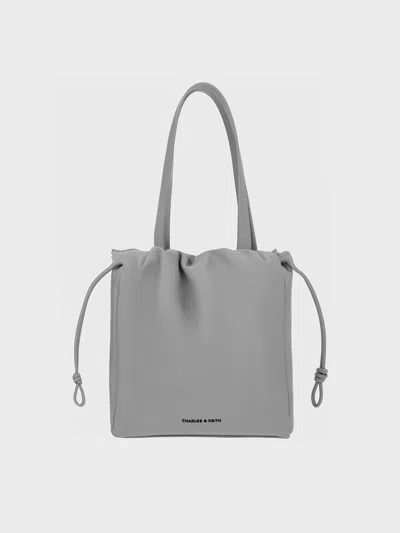 Charles & Keith - Mini Bethel Ruched Drawstring Tote Bag In Grey