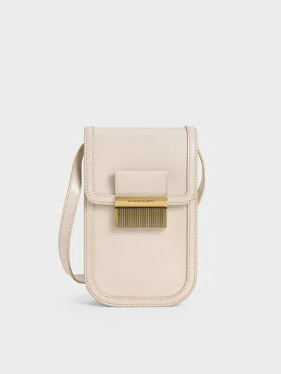 Charles & Keith - Mini Charlot Elongated Crossbody Bag In Oat