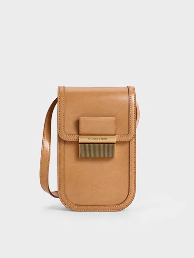 Charles & Keith - Mini Charlot Elongated Crossbody Bag In Toffee