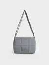 Charles & Keith - Mini Errya Nylon Quilted Puffy Crossbody Bag In Grey