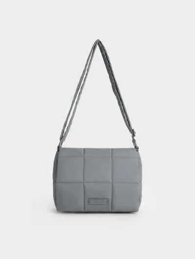 Charles & Keith - Mini Errya Nylon Quilted Puffy Crossbody Bag In Grey