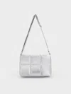 Charles & Keith - Mini Errya Nylon Quilted Puffy Crossbody Bag In Silver