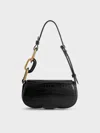 Charles & Keith - Mini Kora Croc-effect Metallic-accent Elongated Bag In Black