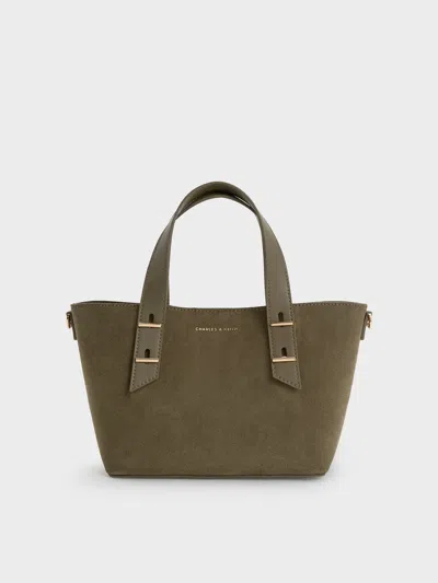 Charles & Keith - Mini Shania Recycled Suede Double-handle Tote Bag In Green