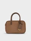 Charles & Keith - Mini Sianna Corduroy Bowling Bag In Brown