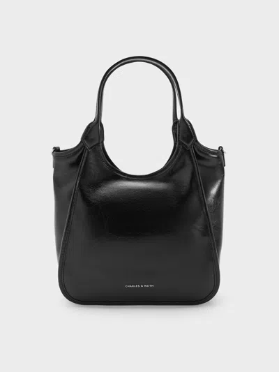 Charles & Keith - Mini Sianna Crinkle-effect Slouchy Tote Bag In Black