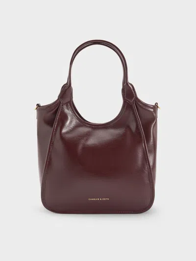 Charles & Keith - Mini Sianna Crinkle-effect Slouchy Tote Bag In Red