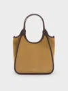 Charles & Keith - Mini Sianna Recycled Suede Contrast-trim Tote Bag In Sand