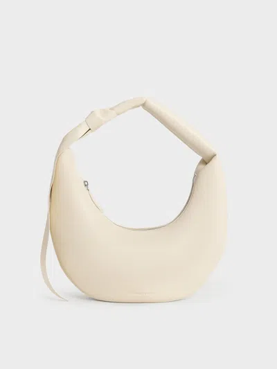 Charles & Keith - Mini Toni Knotted Crescent Hobo Bag In Neutral