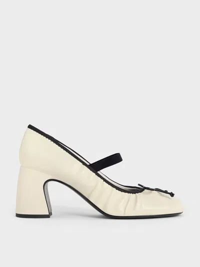 Charles & Keith - Mino Ruched Mary Jane Pumps In Chalk
