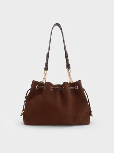Charles & Keith - Moxie Drawstring Bucket Bag In Brown