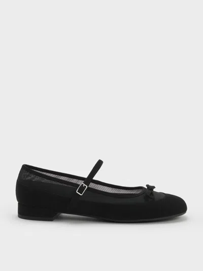 Charles & Keith - Mulligan Faux Suede & Mesh Mary Janes In Black