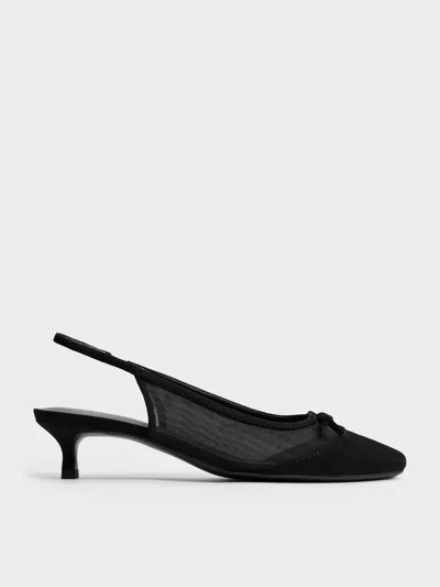 Charles & Keith - Mulligan Mesh Bow Slingback Pumps In Black