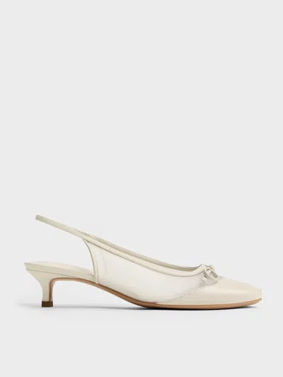Charles & Keith - Mulligan Mesh Bow Slingback Pumps In Gray
