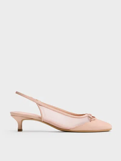Charles & Keith - Mulligan Mesh Bow Slingback Pumps In Pink