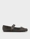 Charles & Keith - Myler Crinkle-effect Bow Square-toe Buckled Mary Janes