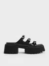 Charles & Keith Nadine Patent Triple-strap Platform Sandals In Black Patent