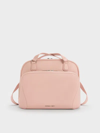Charles & Keith - Nelly Front-pocket Boxy Backpack In Pink