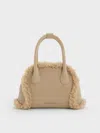 Charles & Keith - Nelly Recycled Suede & Faux Shearling Bowling Bag