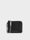 Charles & Keith - Nelly Wavy-panel Chain-strap Wristlet In Black