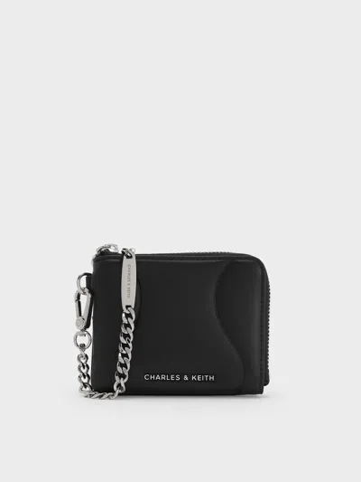Charles & Keith - Nelly Wavy-panel Chain-strap Wristlet In Black