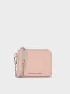 Charles & Keith - Nelly Wavy-panel Chain-strap Wristlet In Pink