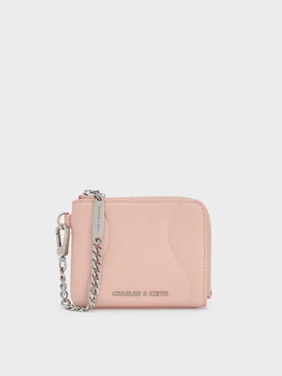 Charles & Keith - Nelly Wavy-panel Chain-strap Wristlet In Pink