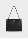 Charles & Keith - Neva Panelled Chain-strap Tote Bag In Black