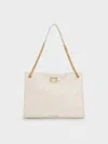 Charles & Keith - Neva Panelled Chain-strap Tote Bag In Cream