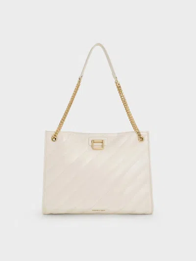 Charles & Keith - Neva Panelled Chain-strap Tote Bag In White