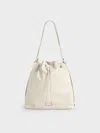 Charles & Keith Neva Two-way Bucket Bag In Cream