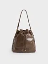 Charles & Keith Neva Two-way Bucket Bag In Dark Brown