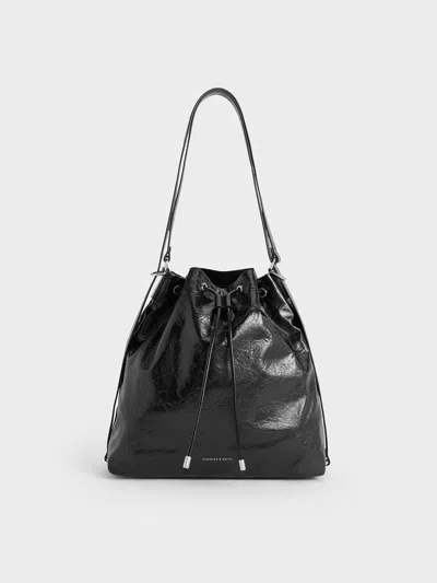 Charles & Keith Neva Two-way Bucket Bag In Black